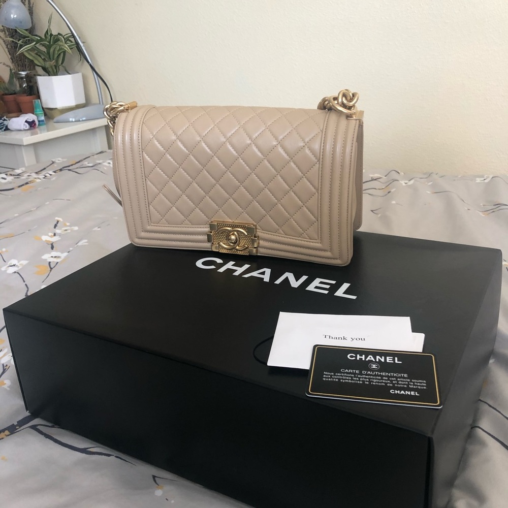 Chanel medium lambskin beige boy bag
